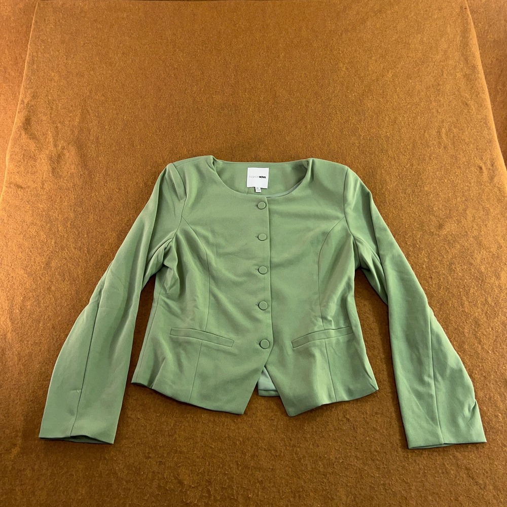Fashion Nova Womens XL Green Collarless Button Front Cropped Blazer New
